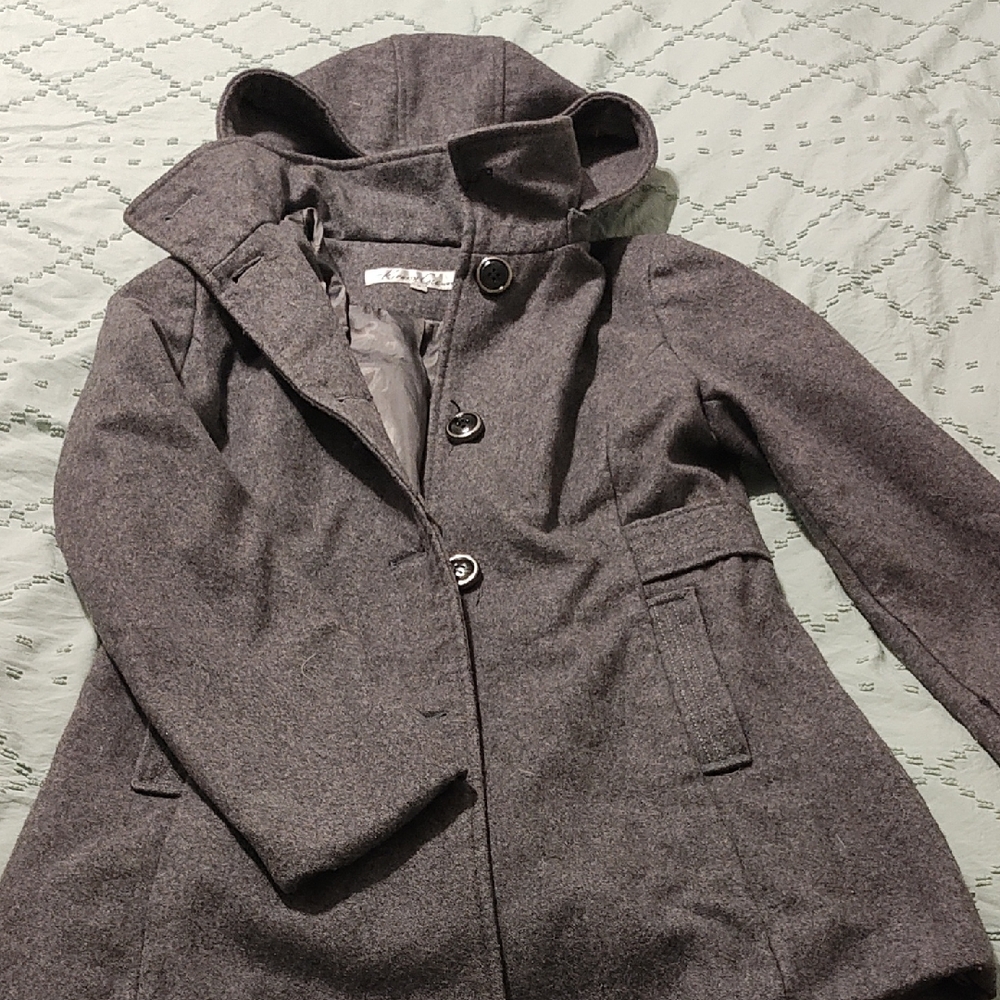 Kenneth Cole Women's Gray Hooded Trench Coat